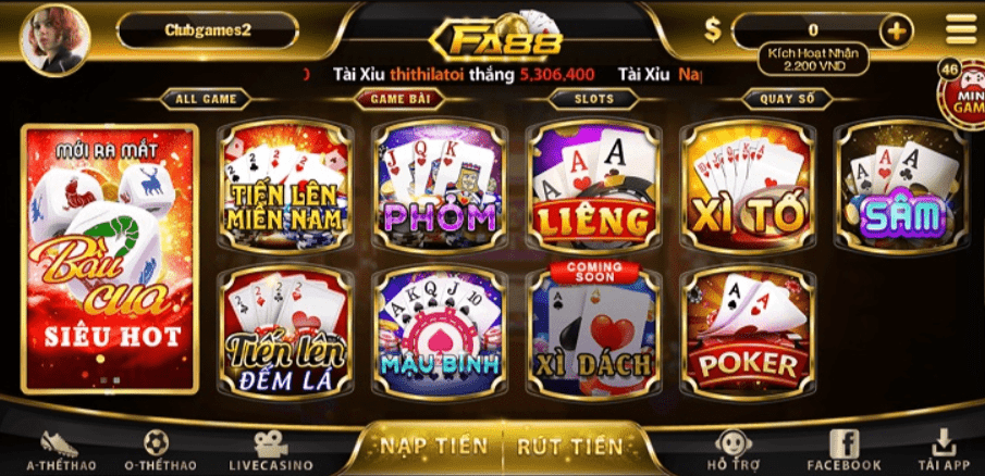 
Thế giới game bài độc đáo tại Fa88