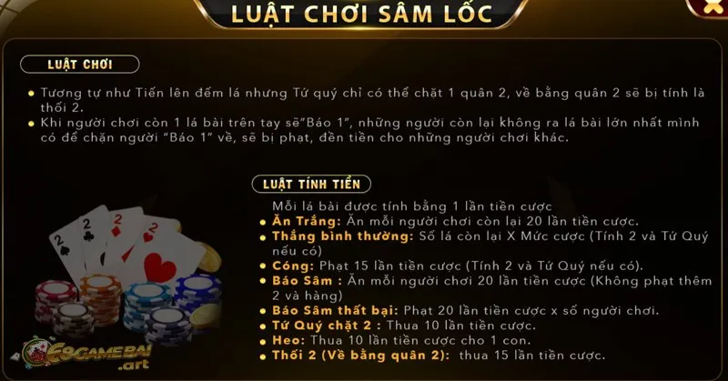 Luật đánh bài sâm lốc cơ bản tại 68gamebai