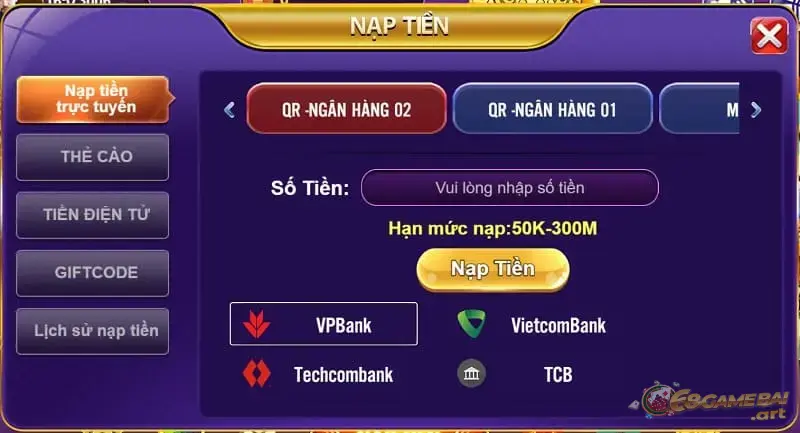 Nạp tiền 68 Game Bài cực đơn giản và an toàn